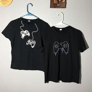 2 Shein Toddler Boys Gamepad Print. Tee Size 13 -14 Y  Color Black